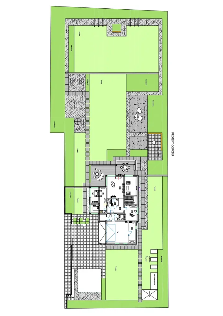 Duży ogród z dębami: projekt ogrodu, wizualizacja