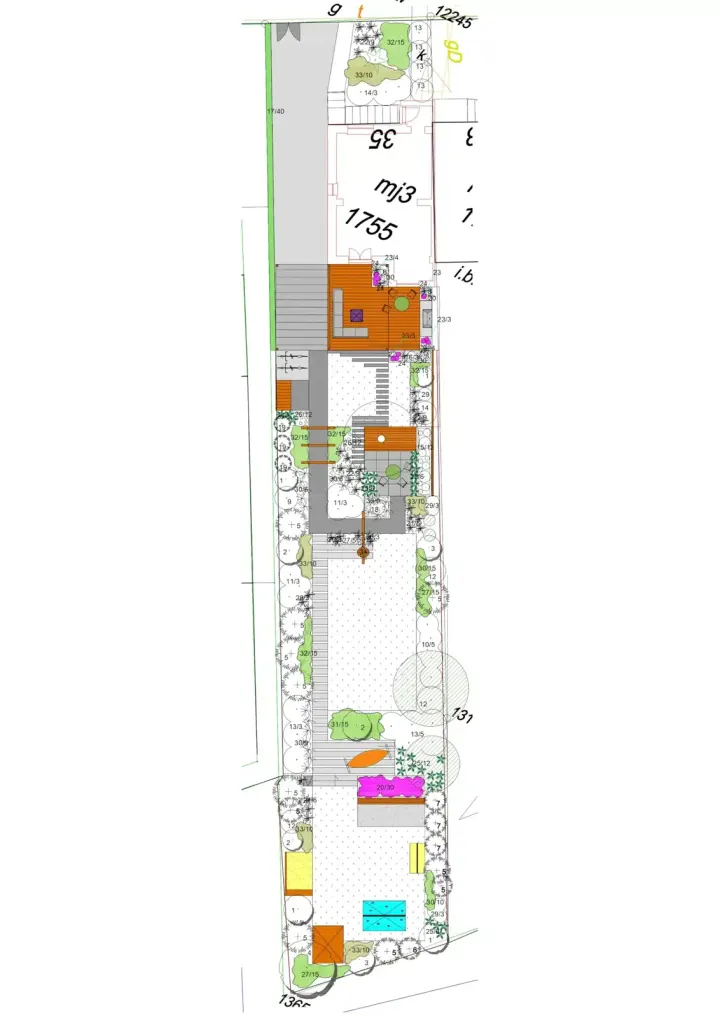 Ogród linearny: projekt ogrodu, wizualizacja
