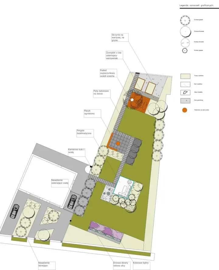 Ogród z pawilonem Tarasola: projekt ogrodu, wizualizacja