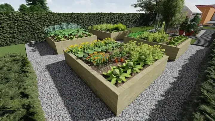 Ogród z białą altanką w okolicach Katowic: projekt ogrodu, wizualizacja 5