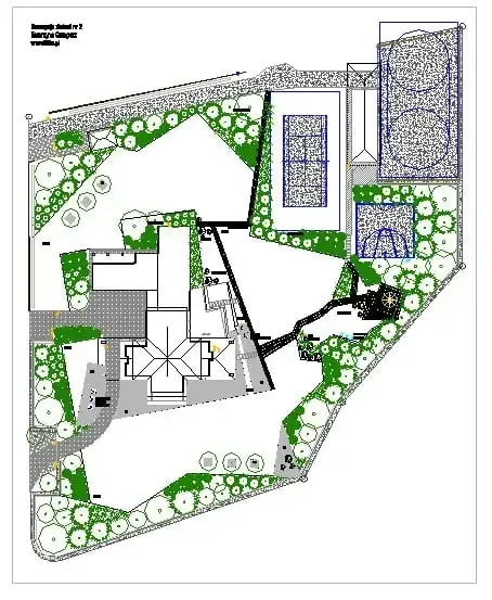 Projekt zieleni z kortem w Borówcu pod Poznaniem: projekt ogrodu, wizualizacja