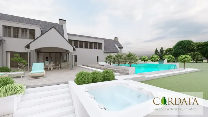 Projekt ogrodu rezydencji z basenem Infinity w Poznaniu: projekt ogrodu, wizualizacja 8