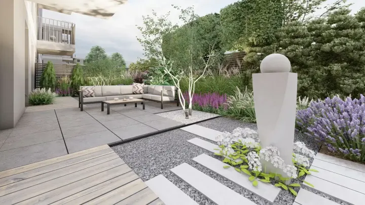 Projekt ogrodu przy apartamentowcu w Katowicach: projekt ogrodu, wizualizacja 6