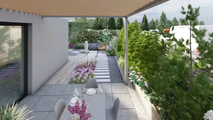 Projekt ogrodu przy apartamentowcu w Katowicach: projekt ogrodu, wizualizacja 11