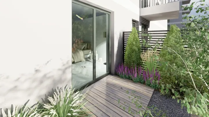 Projekt ogrodu przy apartamentowcu w Katowicach: projekt ogrodu, wizualizacja 10