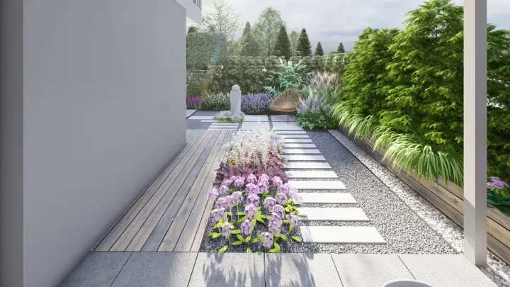 Projekt ogrodu przy apartamentowcu w Katowicach: projekt ogrodu, wizualizacja 9