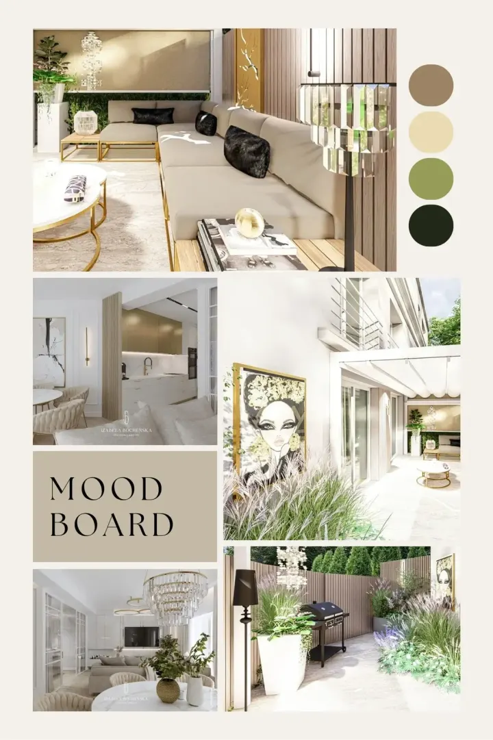 Projekt tarasu w stylu nowoczesnego glamour w Katowicach: projekt ogrodu, wizualizacja 1