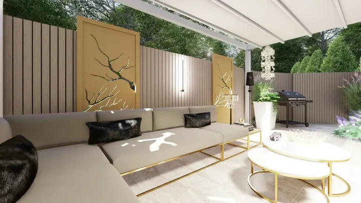 Projekt tarasu w stylu nowoczesnego glamour w Katowicach: projekt ogrodu, wizualizacja 12