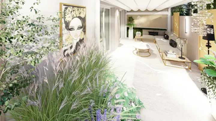 Projekt tarasu w stylu nowoczesnego glamour w Katowicach: projekt ogrodu, wizualizacja 14