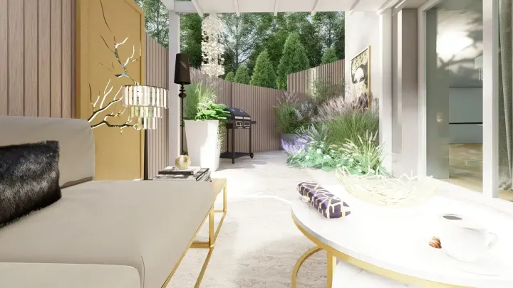 Projekt tarasu w stylu nowoczesnego glamour w Katowicach: projekt ogrodu, wizualizacja 15