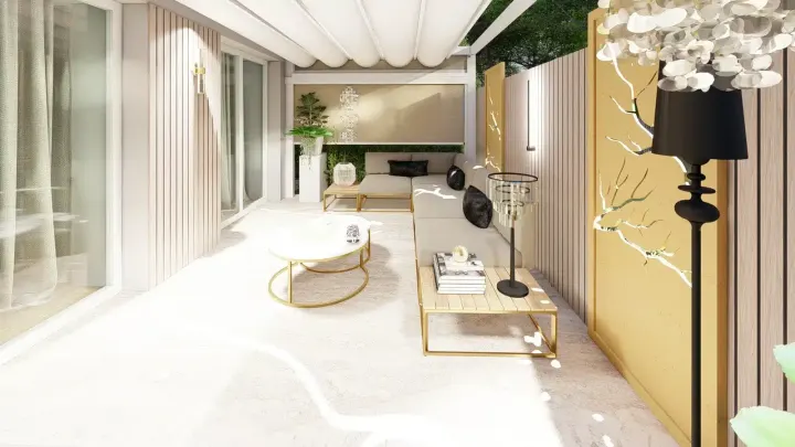 Projekt tarasu w stylu nowoczesnego glamour w Katowicach: projekt ogrodu, wizualizacja 19