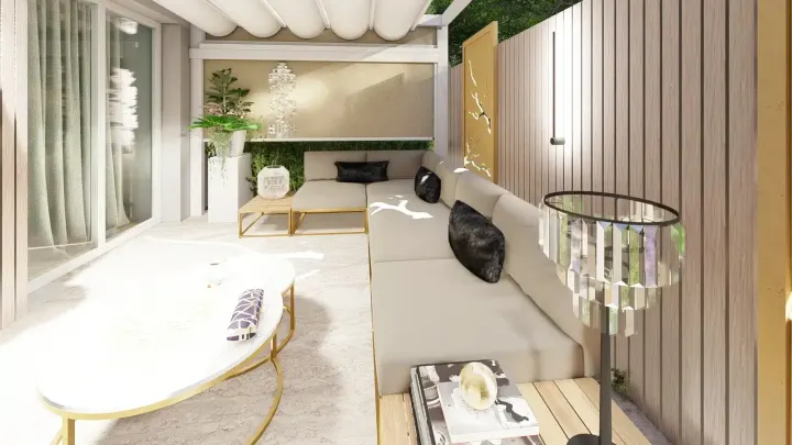 Projekt tarasu w stylu nowoczesnego glamour w Katowicach: projekt ogrodu, wizualizacja 21