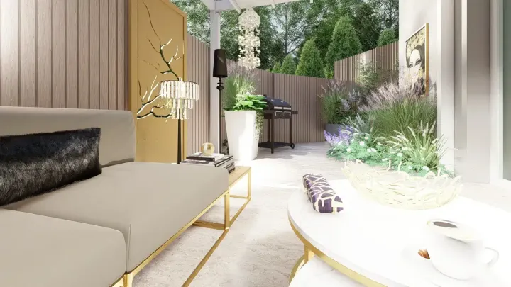 Projekt tarasu w stylu nowoczesnego glamour w Katowicach: projekt ogrodu, wizualizacja 4