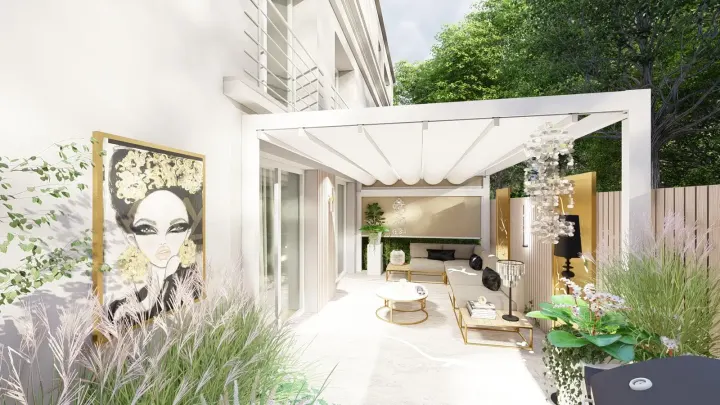 Projekt tarasu w stylu nowoczesnego glamour w Katowicach: projekt ogrodu, wizualizacja 5
