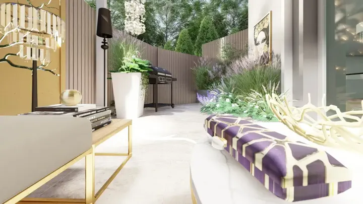 Projekt tarasu w stylu nowoczesnego glamour w Katowicach: projekt ogrodu, wizualizacja 6