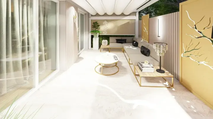 Projekt tarasu w stylu nowoczesnego glamour w Katowicach: projekt ogrodu, wizualizacja 7