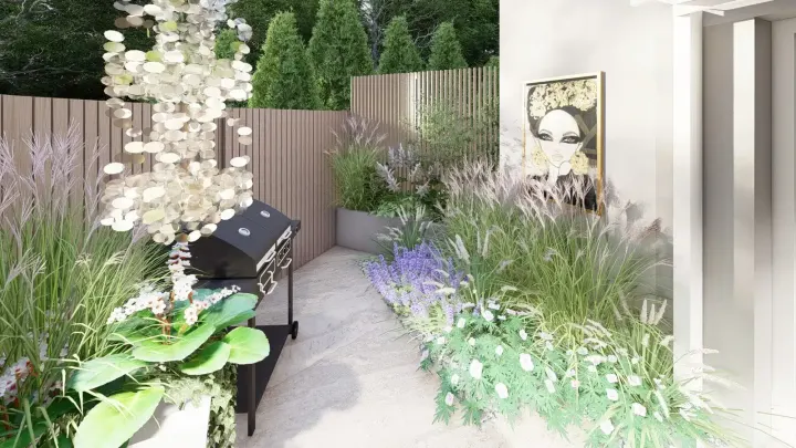 Projekt tarasu w stylu nowoczesnego glamour w Katowicach: projekt ogrodu, wizualizacja 8