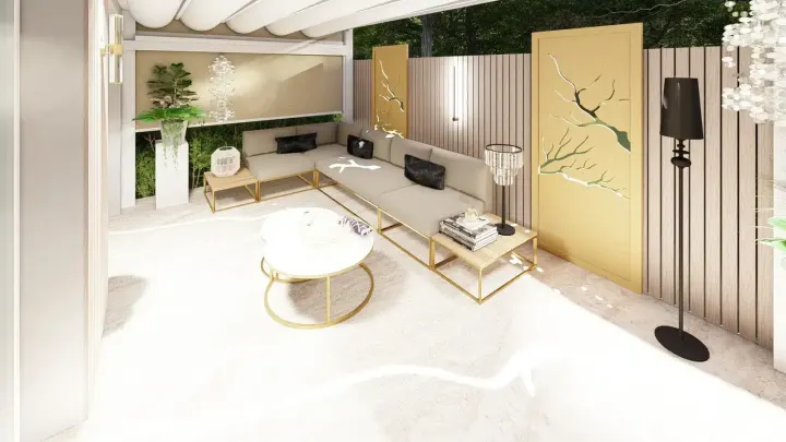 Projekt tarasu w stylu nowoczesnego glamour w Katowicach: projekt ogrodu, wizualizacja 9