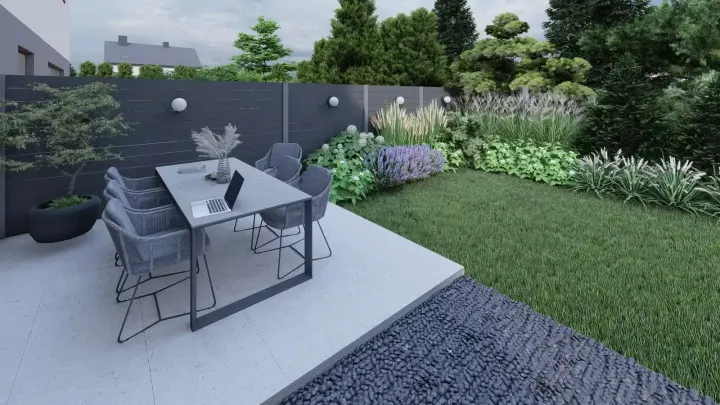 Projekt ogrodu przy domu szeregowym w Tychach: projekt ogrodu, wizualizacja 11