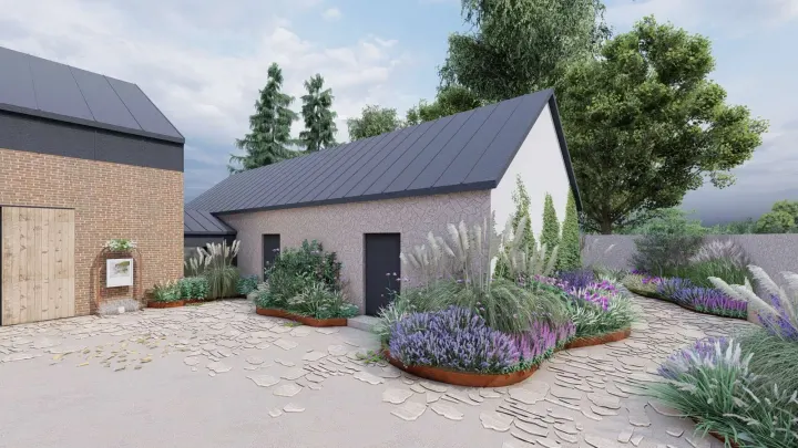 OGRÓD W STYLU ŚRÓDZIEMNOMORSKIM: projekt ogrodu, wizualizacja 3
