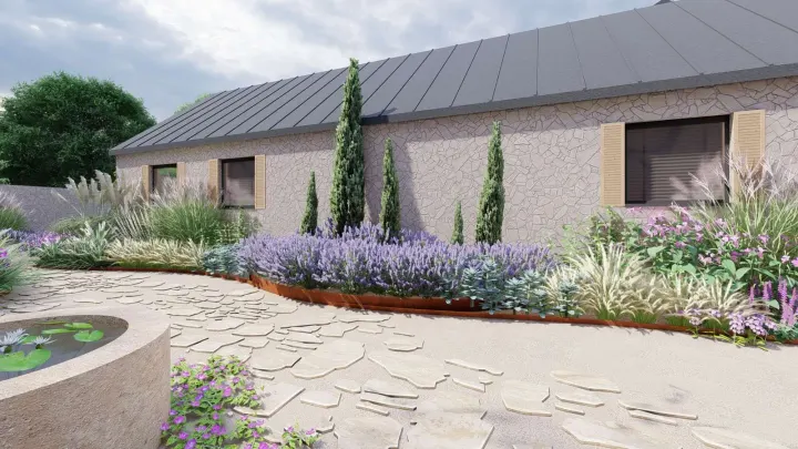 OGRÓD W STYLU ŚRÓDZIEMNOMORSKIM: projekt ogrodu, wizualizacja 7