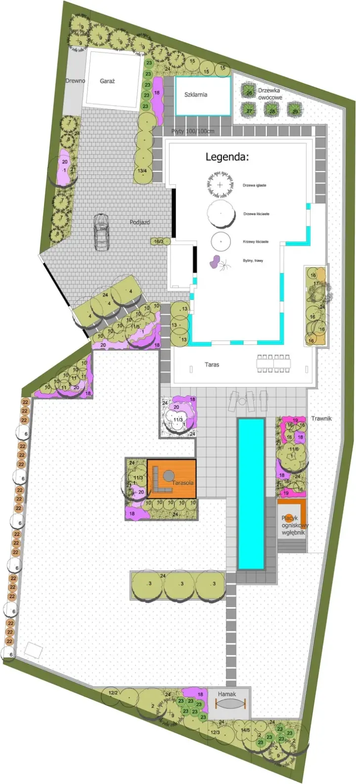 OGRÓD Z BASENEM W OKOLICACH POZNANIA: projekt ogrodu, wizualizacja