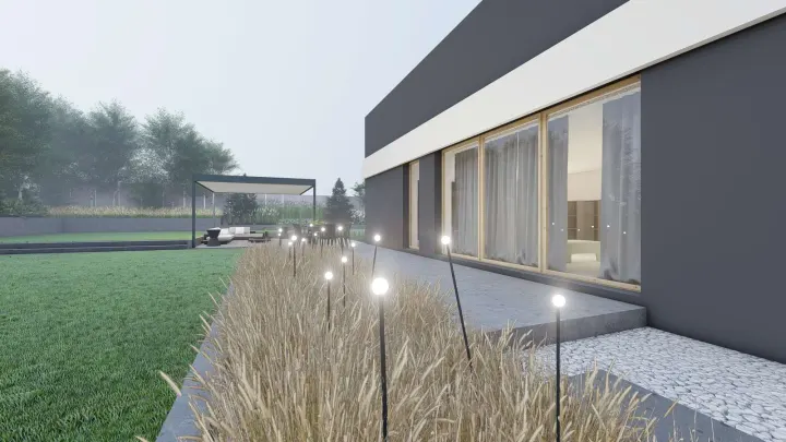 NOWOCZESNY PROJEKT OGRODU PRZY DOMU TYPU STODOŁA: zdjęcie z realizacji 5