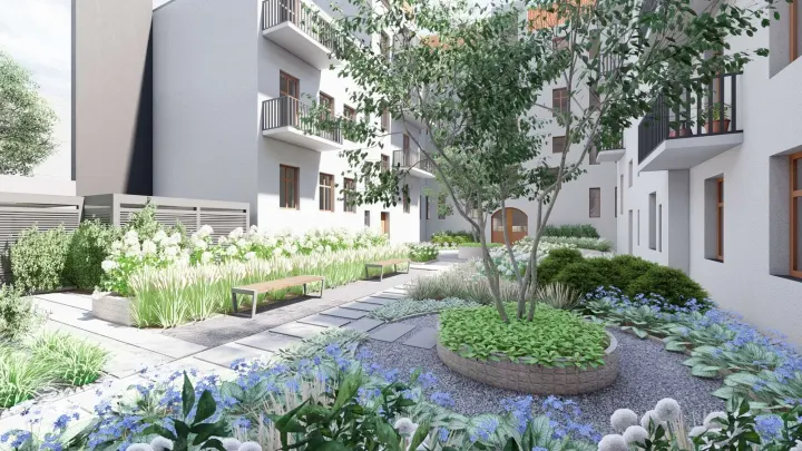 PROJEKT ZIELENI NA DZIEDZIŃCU BUKOWSKA POZNAŃ: zdjęcie z realizacji 11