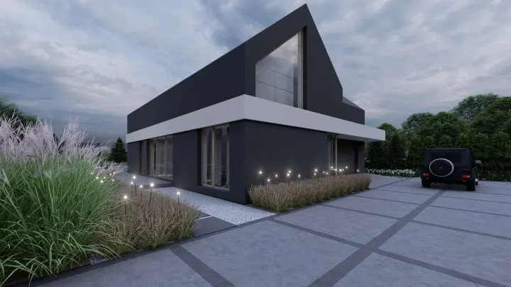 NOWOCZESNY PROJEKT OGRODU PRZY DOMU TYPU STODOŁA: zdjęcie z realizacji 3