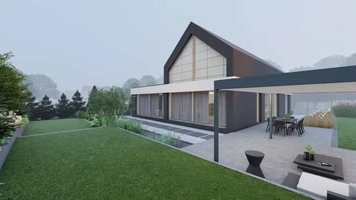 NOWOCZESNY PROJEKT OGRODU PRZY DOMU TYPU STODOŁA: zdjęcie z realizacji 26