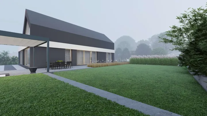 NOWOCZESNY PROJEKT OGRODU PRZY DOMU TYPU STODOŁA: zdjęcie z realizacji 20