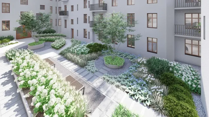 PROJEKT ZIELENI NA DZIEDZIŃCU BUKOWSKA POZNAŃ: zdjęcie z realizacji 13