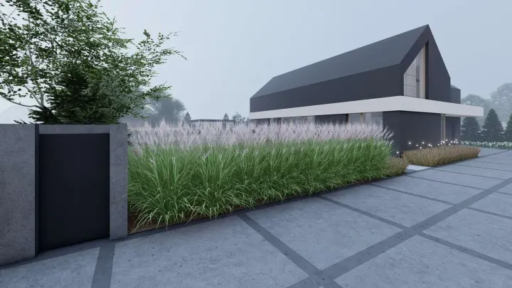 NOWOCZESNY PROJEKT OGRODU PRZY DOMU TYPU STODOŁA: zdjęcie z realizacji 8