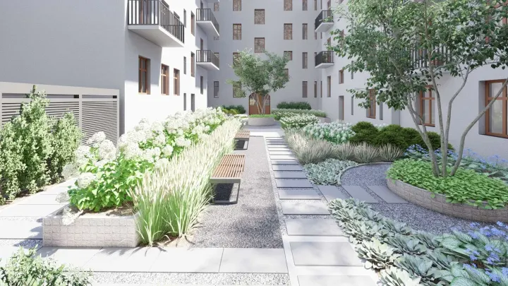 PROJEKT ZIELENI NA DZIEDZIŃCU BUKOWSKA POZNAŃ: zdjęcie z realizacji 12