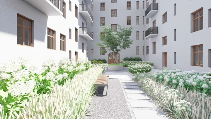 PROJEKT ZIELENI NA DZIEDZIŃCU BUKOWSKA POZNAŃ: zdjęcie z realizacji 8