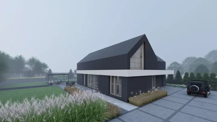 NOWOCZESNY PROJEKT OGRODU PRZY DOMU TYPU STODOŁA: zdjęcie z realizacji 6