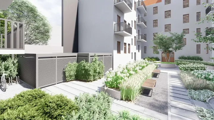 PROJEKT ZIELENI NA DZIEDZIŃCU BUKOWSKA POZNAŃ: zdjęcie z realizacji 7