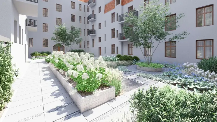 PROJEKT ZIELENI NA DZIEDZIŃCU BUKOWSKA POZNAŃ: zdjęcie z realizacji 5