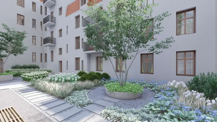 PROJEKT ZIELENI NA DZIEDZIŃCU BUKOWSKA POZNAŃ: zdjęcie z realizacji 2